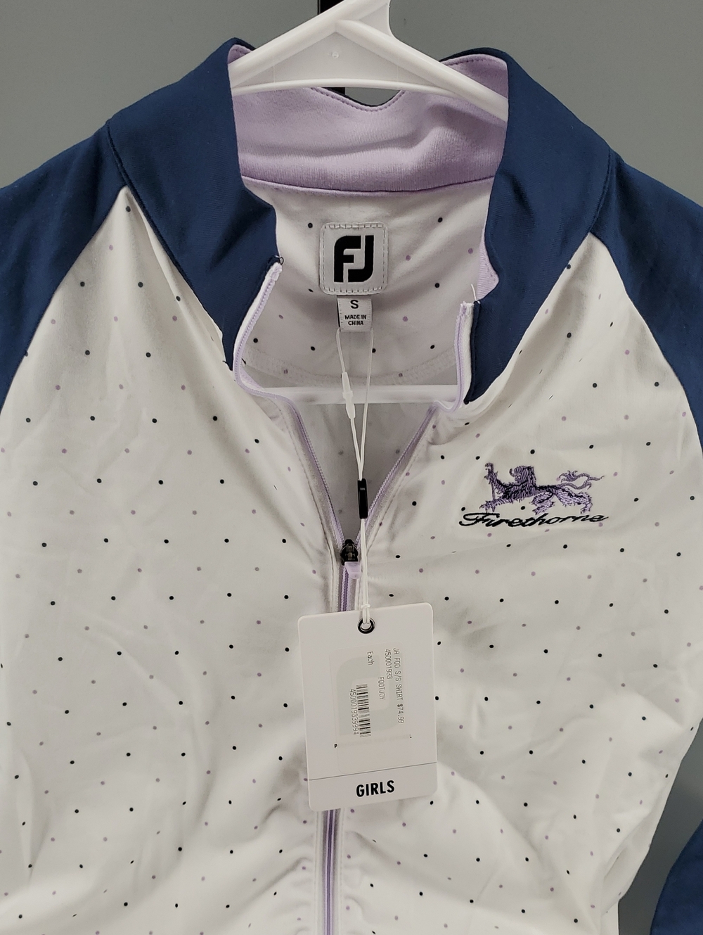 FootJoy Girls White Jacket with Navy Sleeves and Lavender Accents